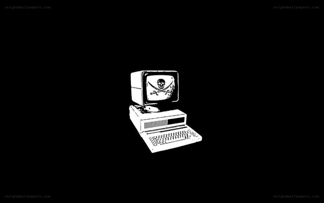 computer with skull and crossbones