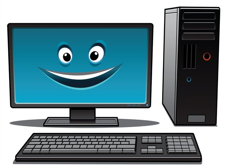 Computer with Smiling Face — Blue