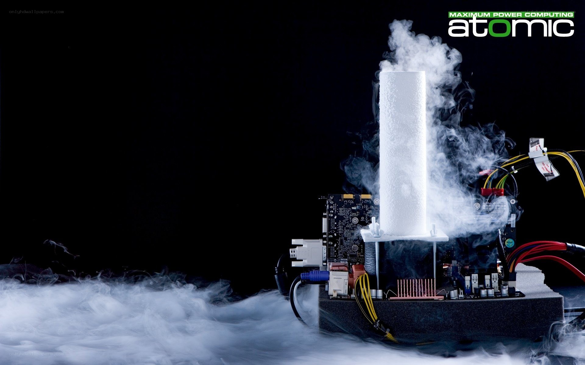 Computer with smoke and foam