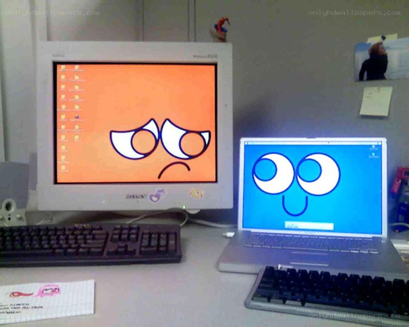 computers with cartoon faces