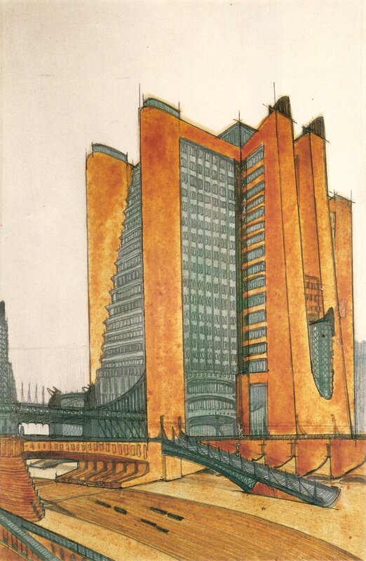 Concept art of a futuristic building