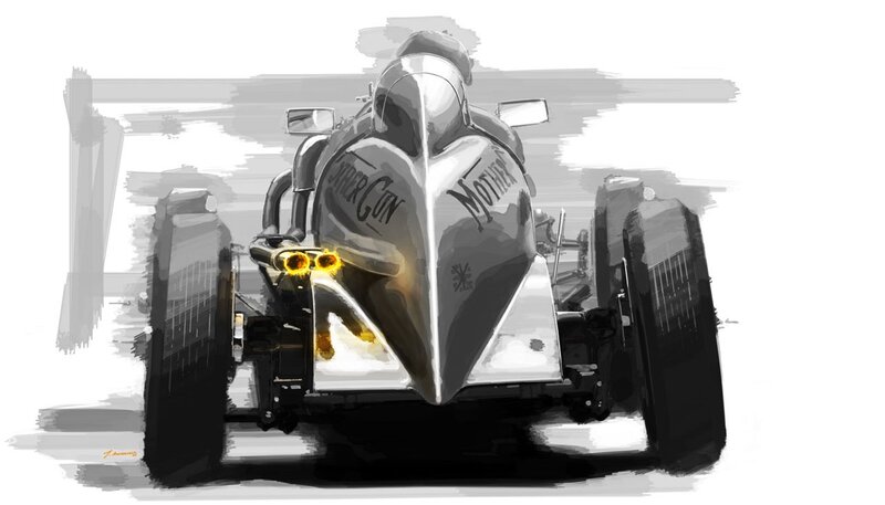 Concept art of a futuristic race car