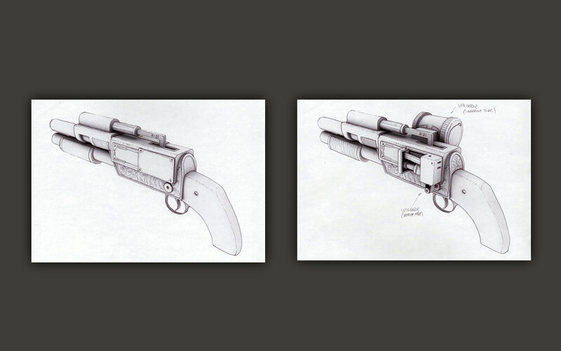 concept art of a sci-fi weapon