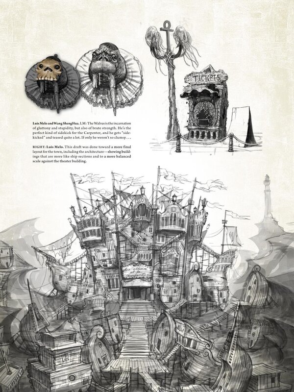 Concept art of a ship-themed town