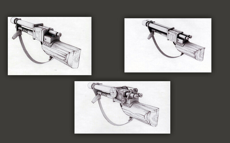 Concept art of a wooden weapon