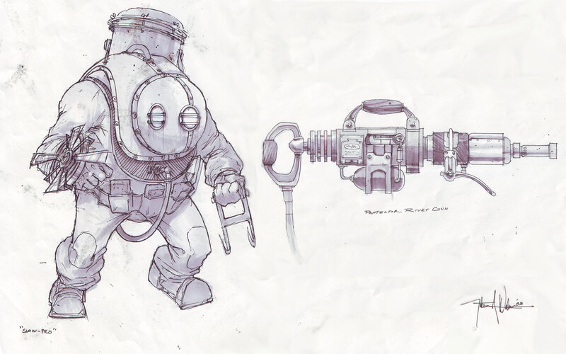 Concept art of diver and weapon
