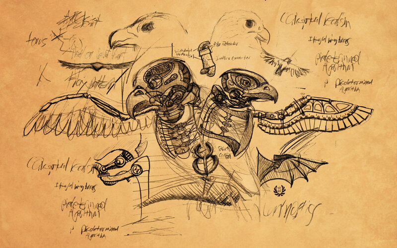 Concept art of mechanical birds