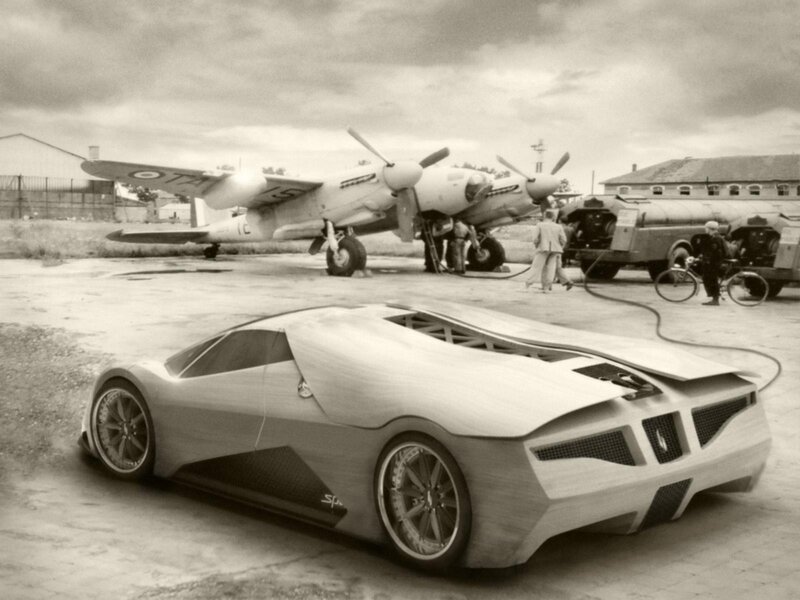 Concept car and vintage plane