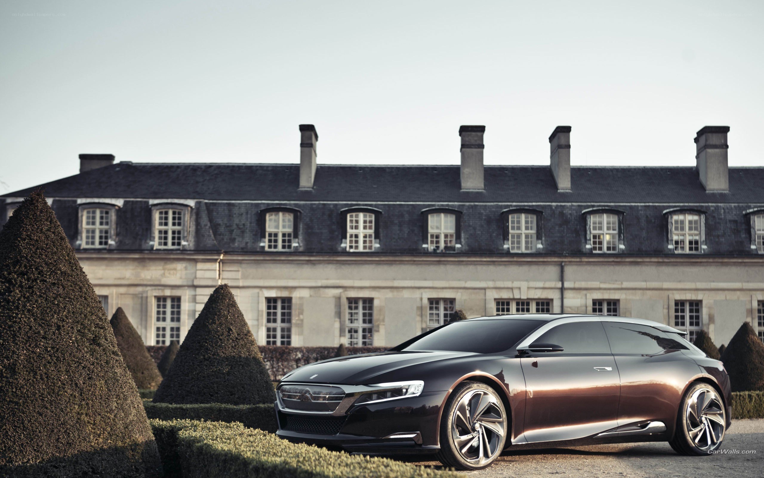 Concept car in a formal garden