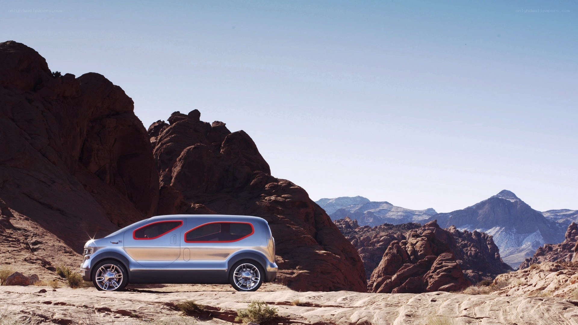 Concept car in desert landscape