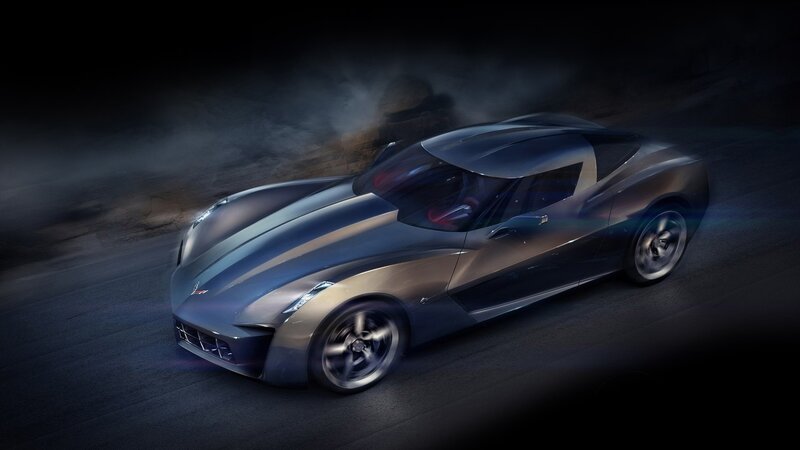 Concept car on dark road