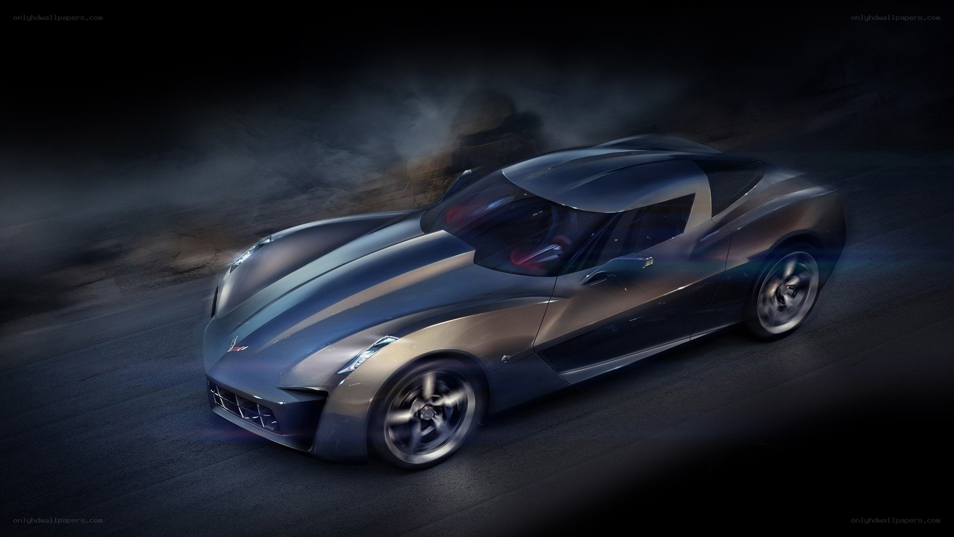 Concept car on dark road