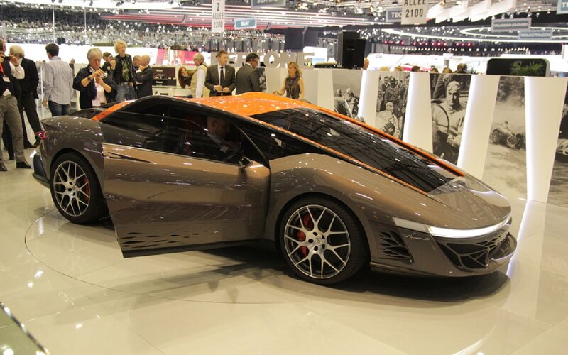 Concept Car on Display — Gray, Neutral, Photograph, People