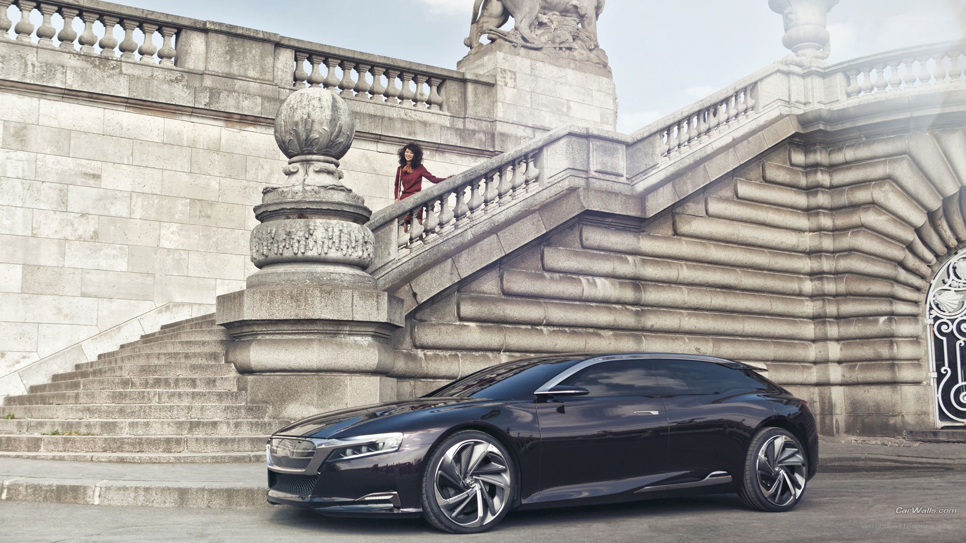 Concept car on stone stairs