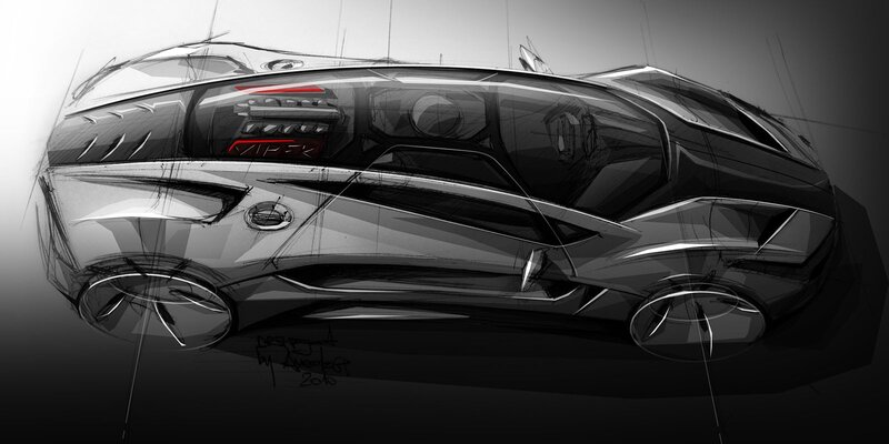 Concept Car Sketch — Black, Dramatic, Illustration