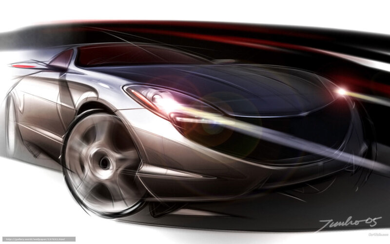 Concept Car Sketch — Black, Dynamic, Illustration, Headlight