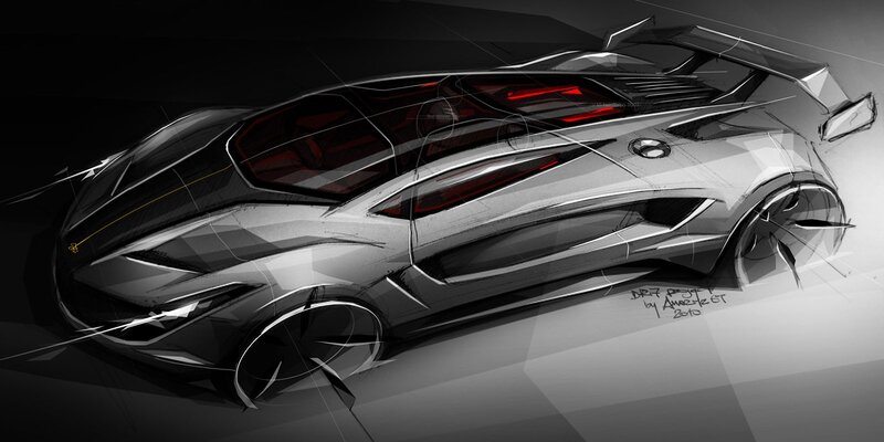 Concept Car Sketch — Gray, Dramatic