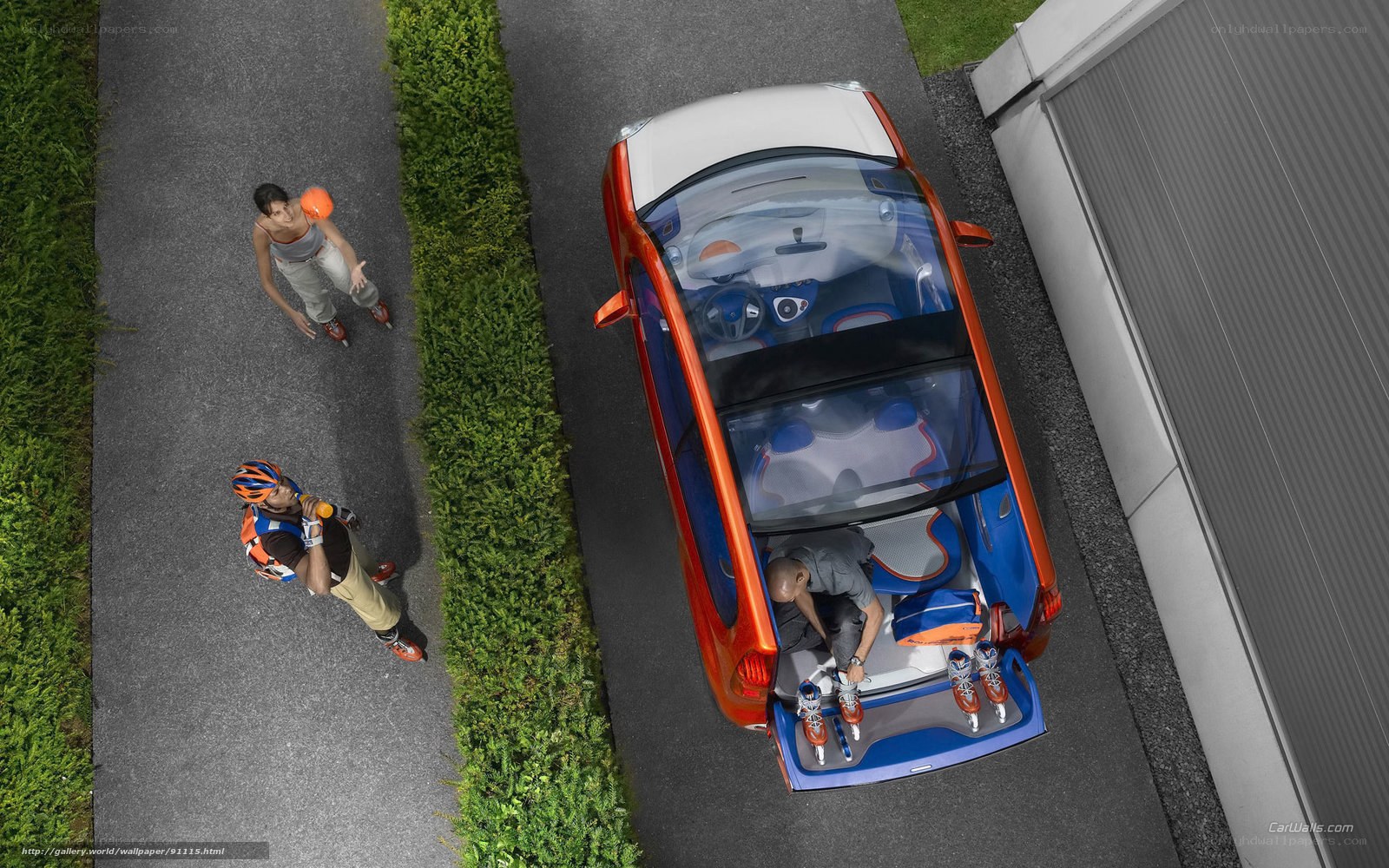 Concept car with people on path