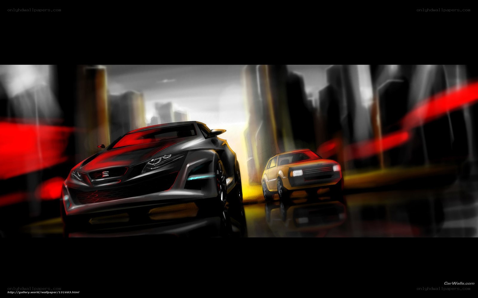 Concept cars in city scene