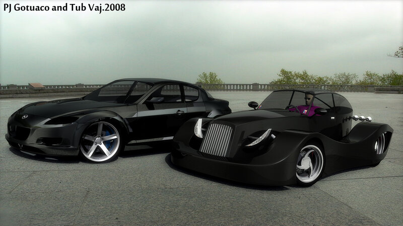 Concept cars on a rooftop