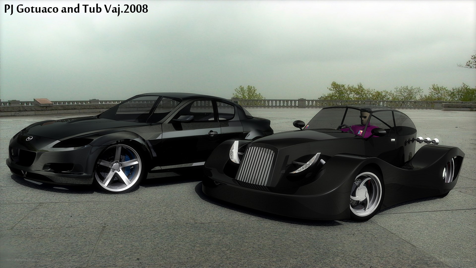 Concept cars on a rooftop
