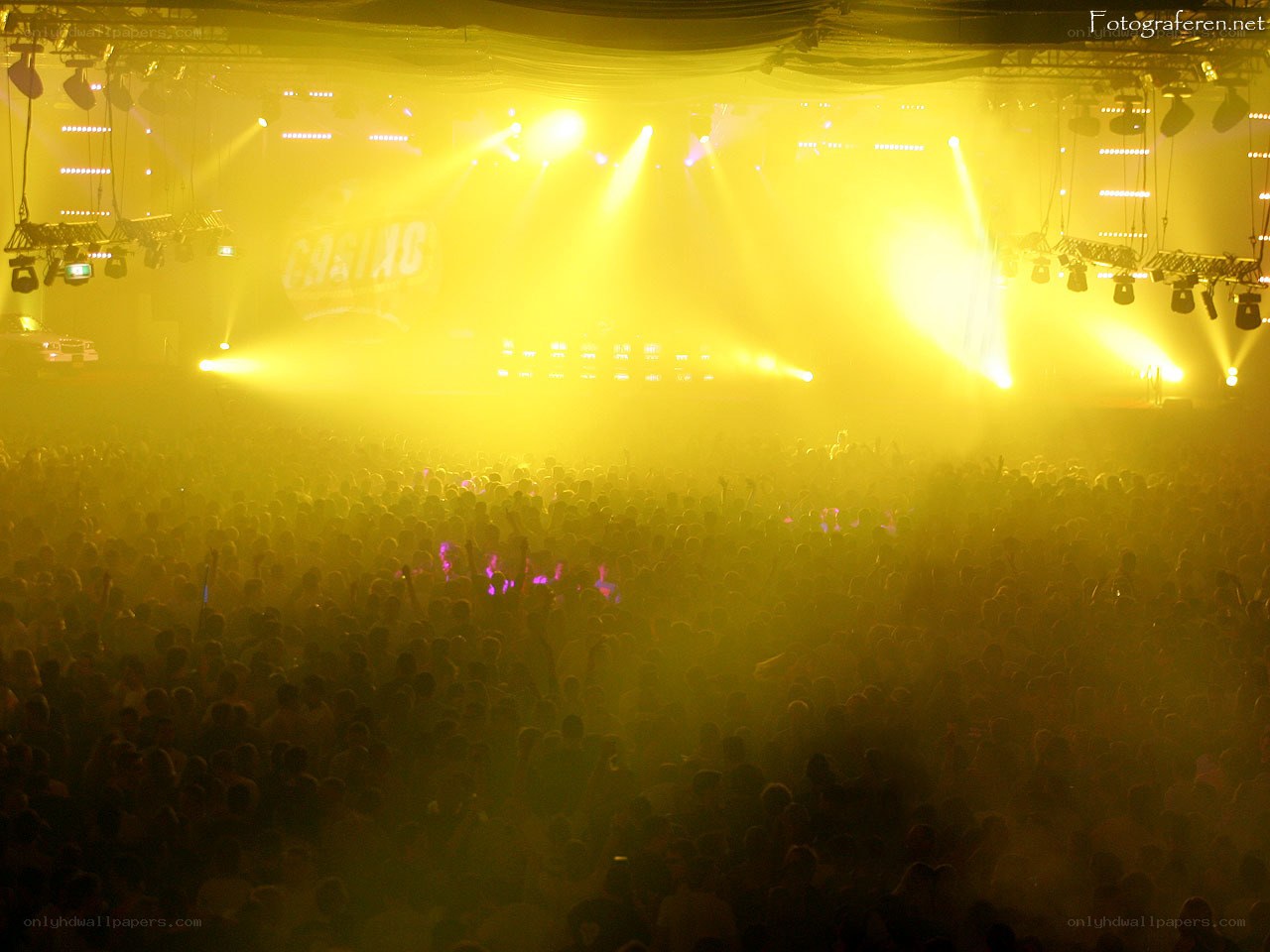 Concert crowd under yellow lights