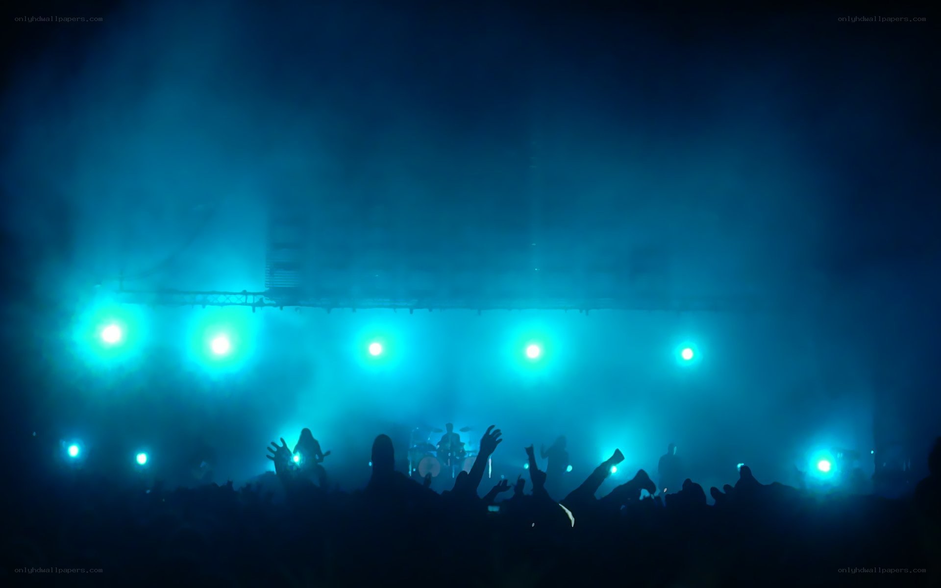 Concert crowd with blue lights