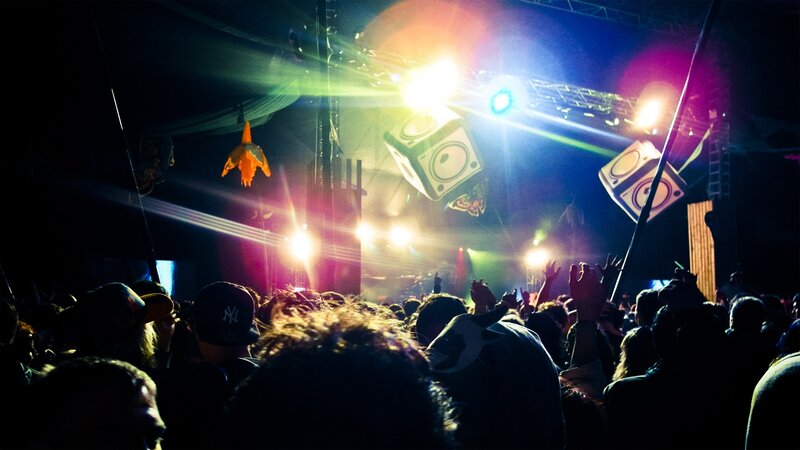Concert crowd with colorful lights