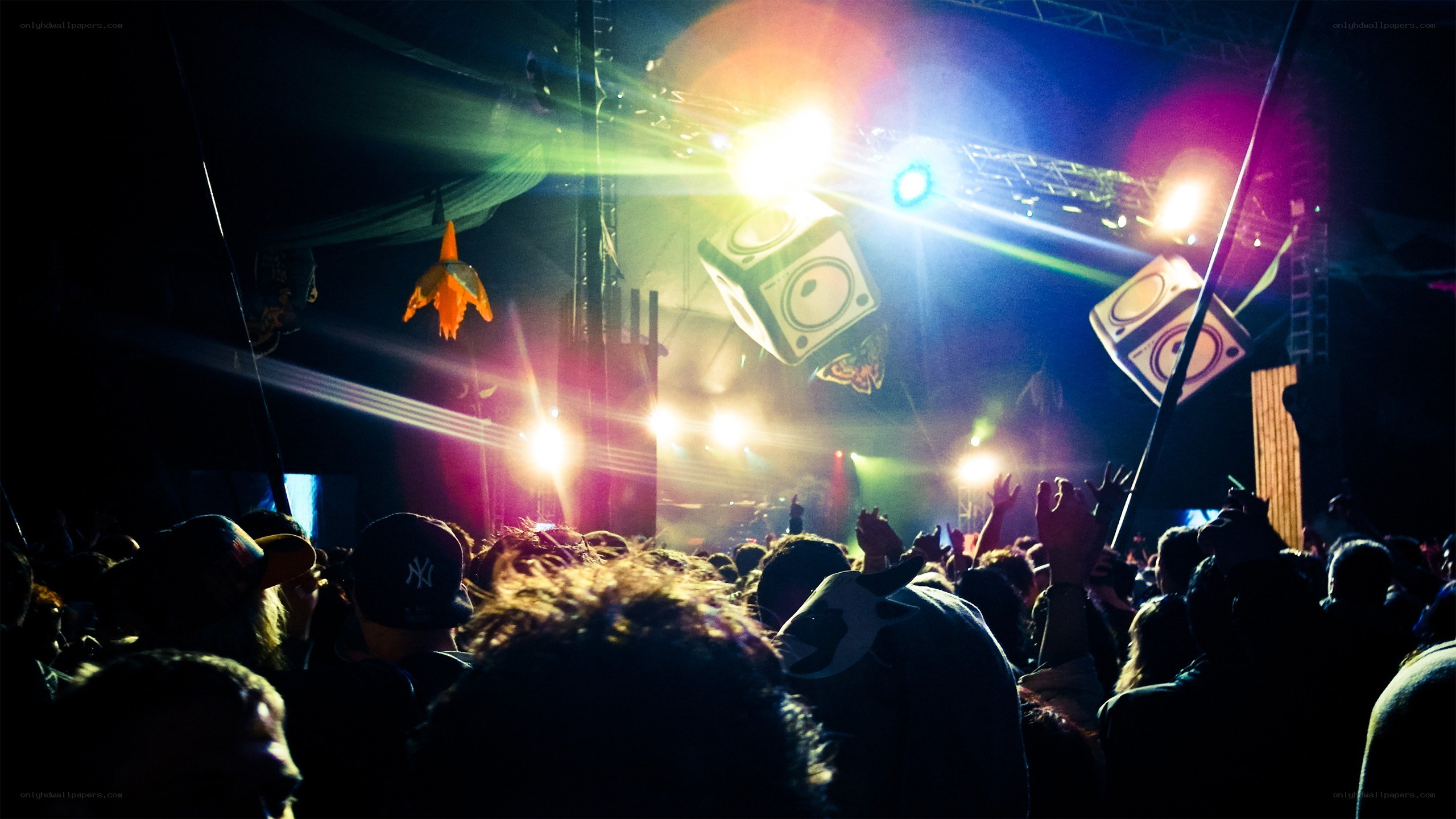 Concert crowd with colorful lights