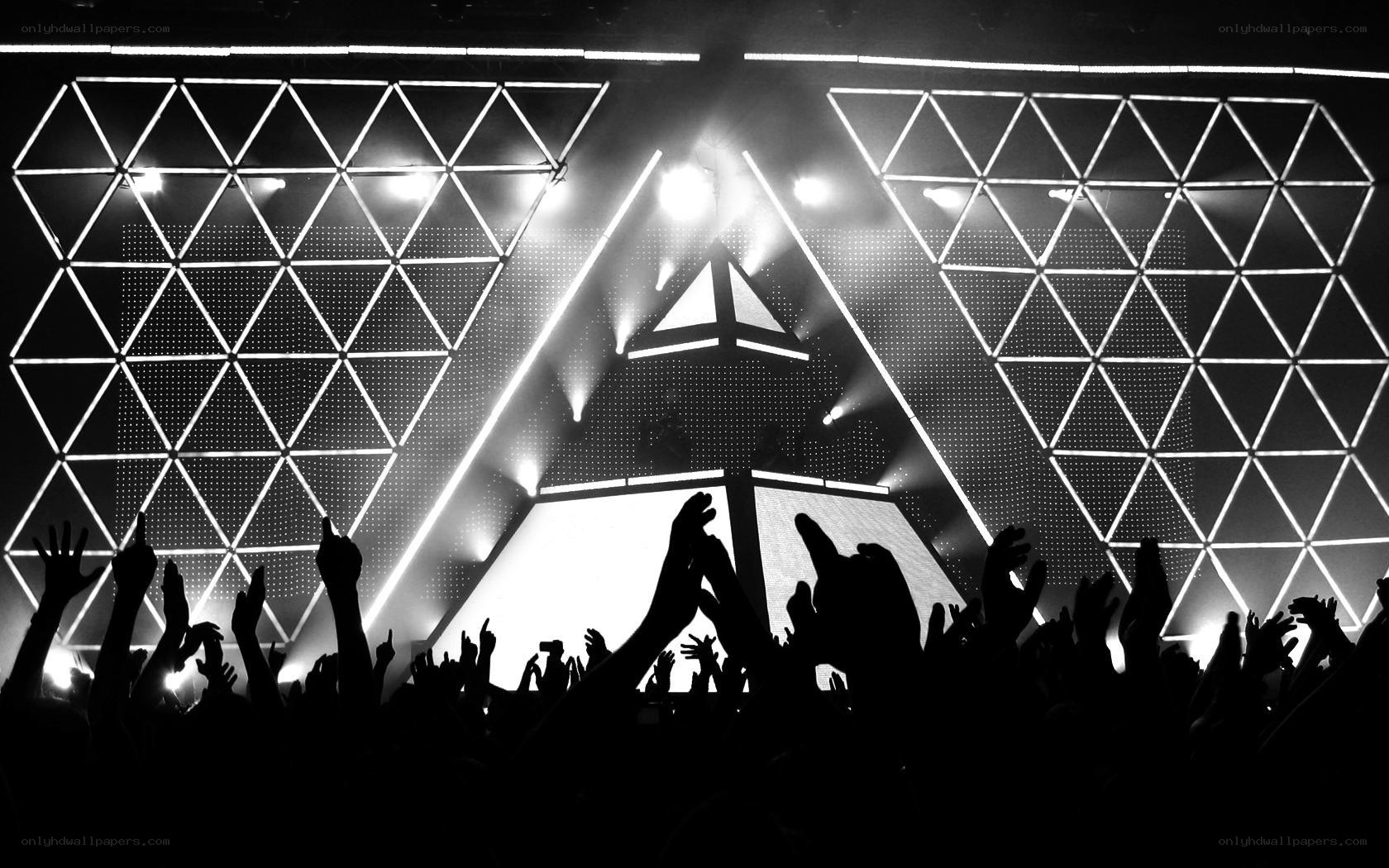 concert crowd with geometric stage