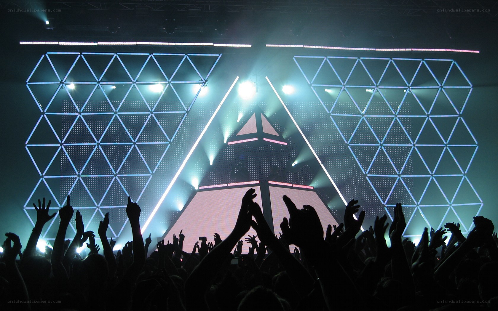 concert crowd with geometric stage