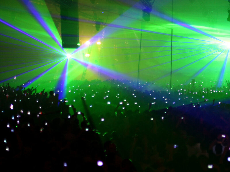 Concert crowd with laser lights