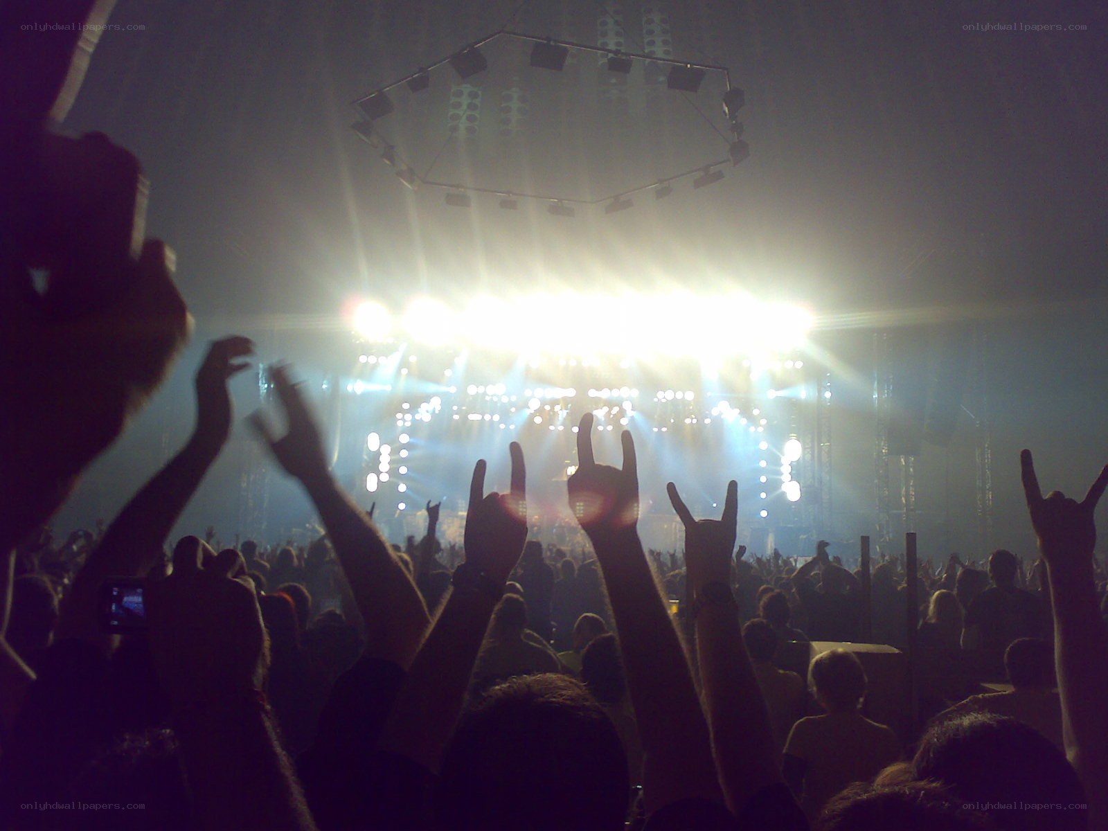 Concert crowd with raised hands