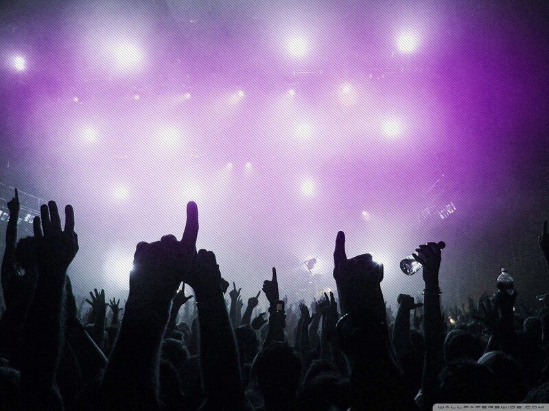 Concert crowd with raised hands