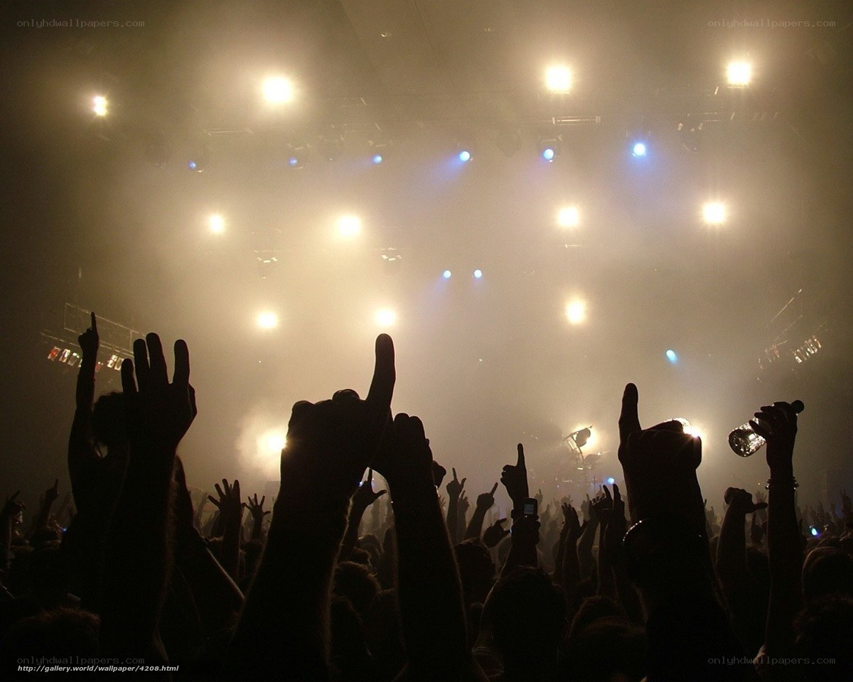 Concert crowd with raised hands
