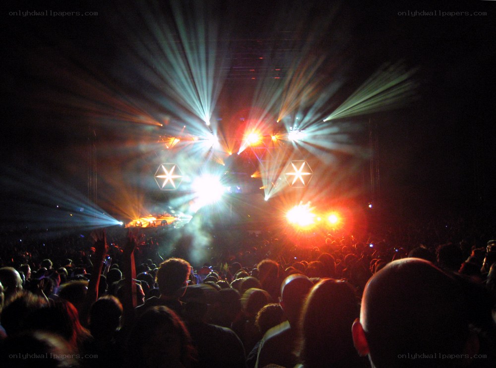 Concert crowd with stage lights