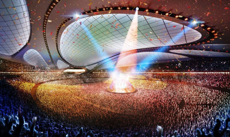 Concert in a futuristic arena