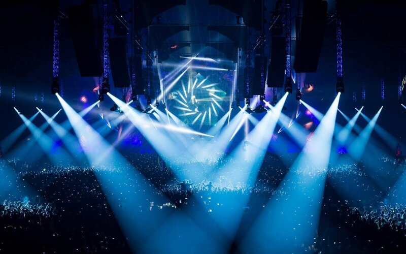 Concert stage with blue lights