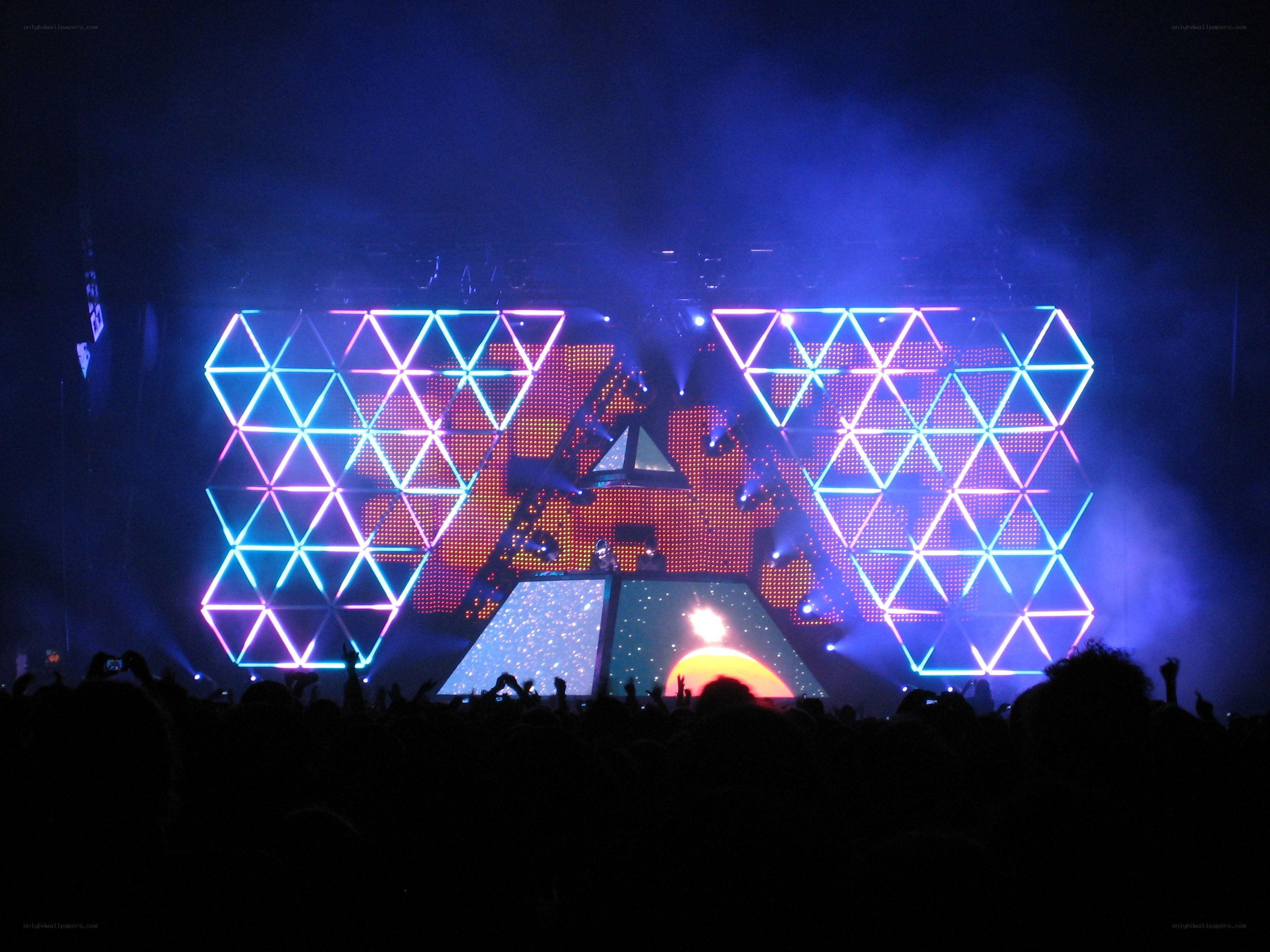concert stage with geometric lights