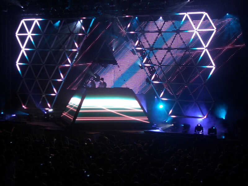 concert stage with geometric lights
