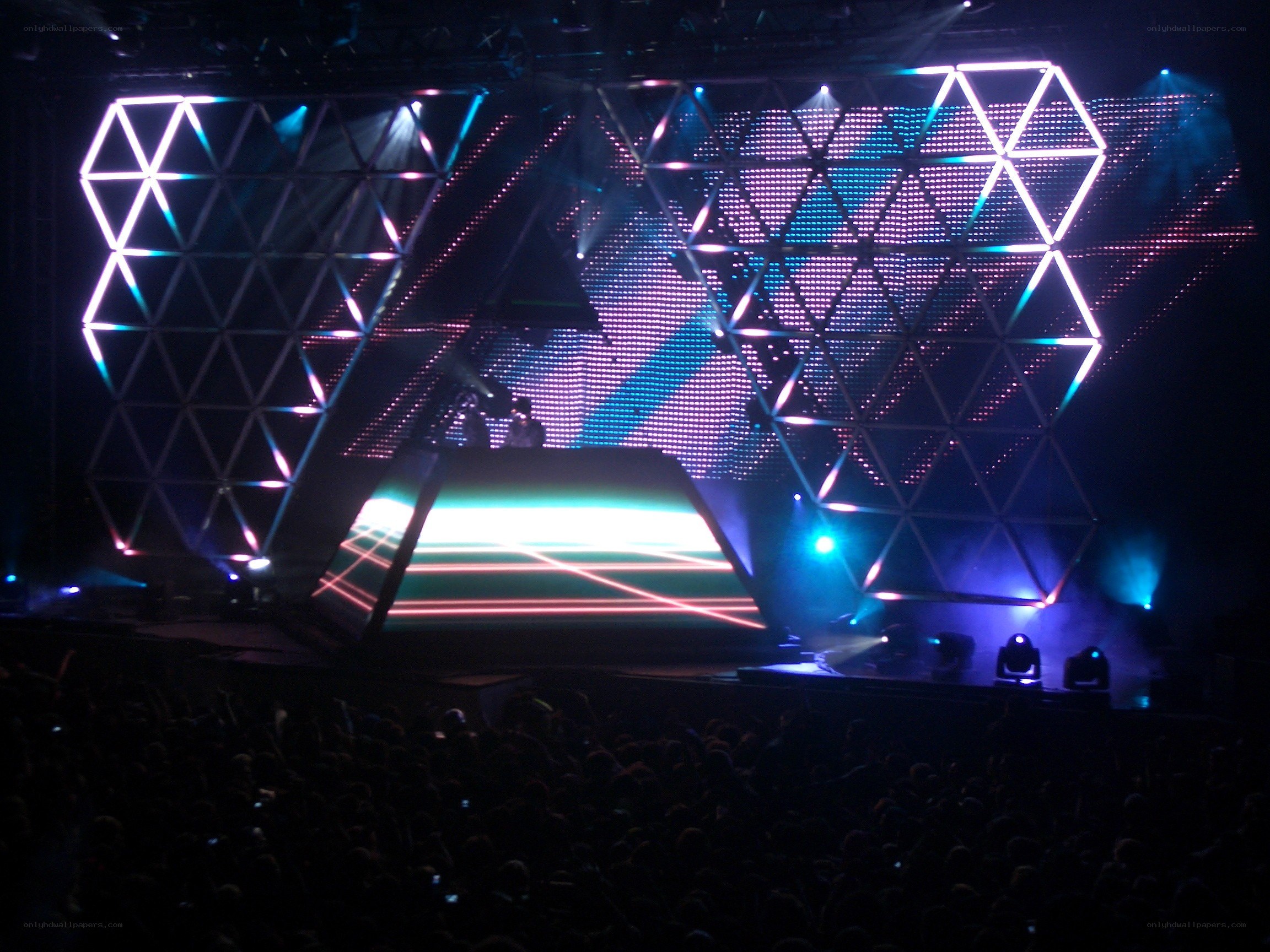 concert stage with geometric lights