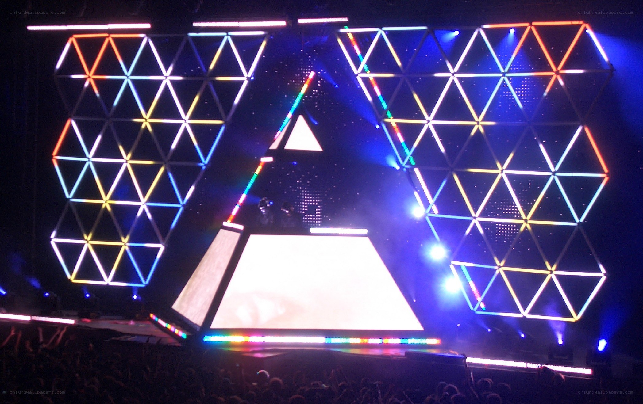 concert stage with geometric lights