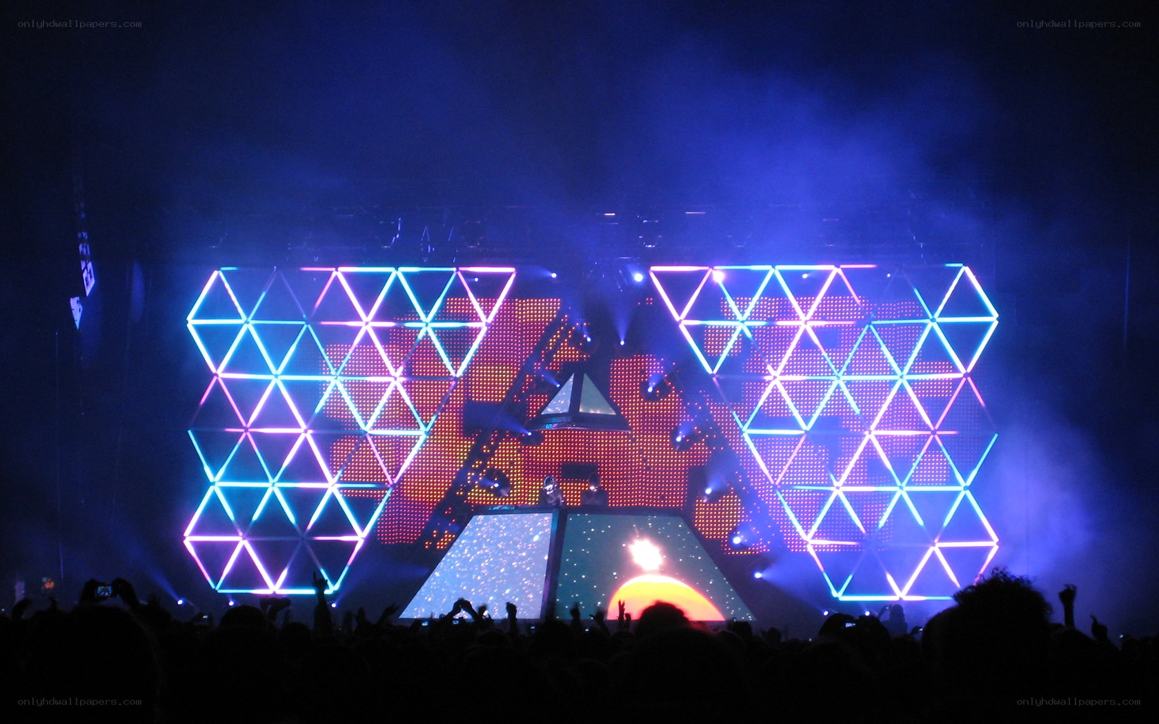 concert stage with geometric lights