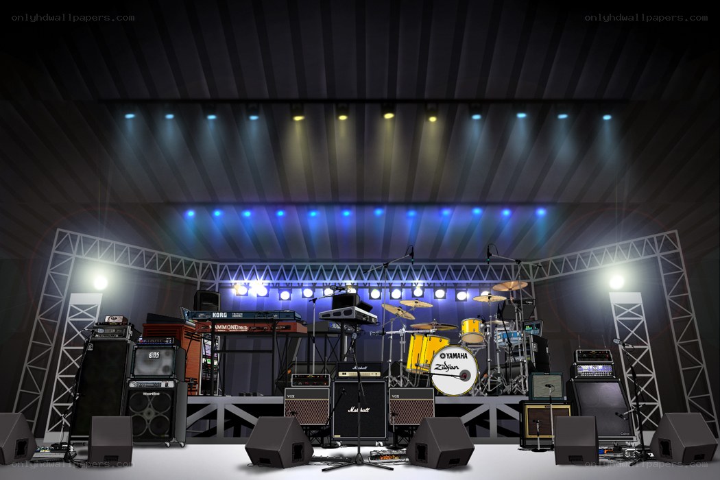 concert stage with musical instruments