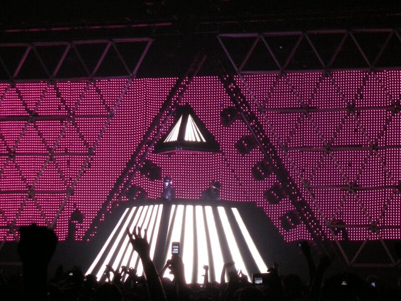 concert stage with pink lights