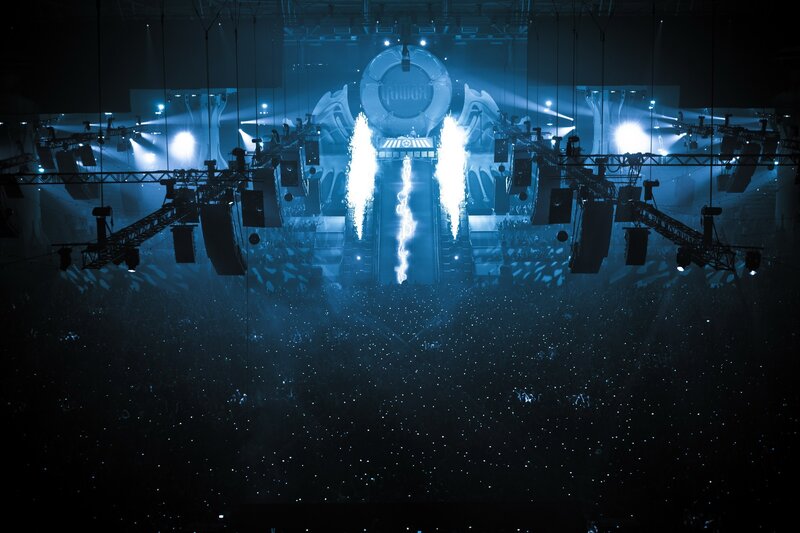 concert stage with pyrotechnics