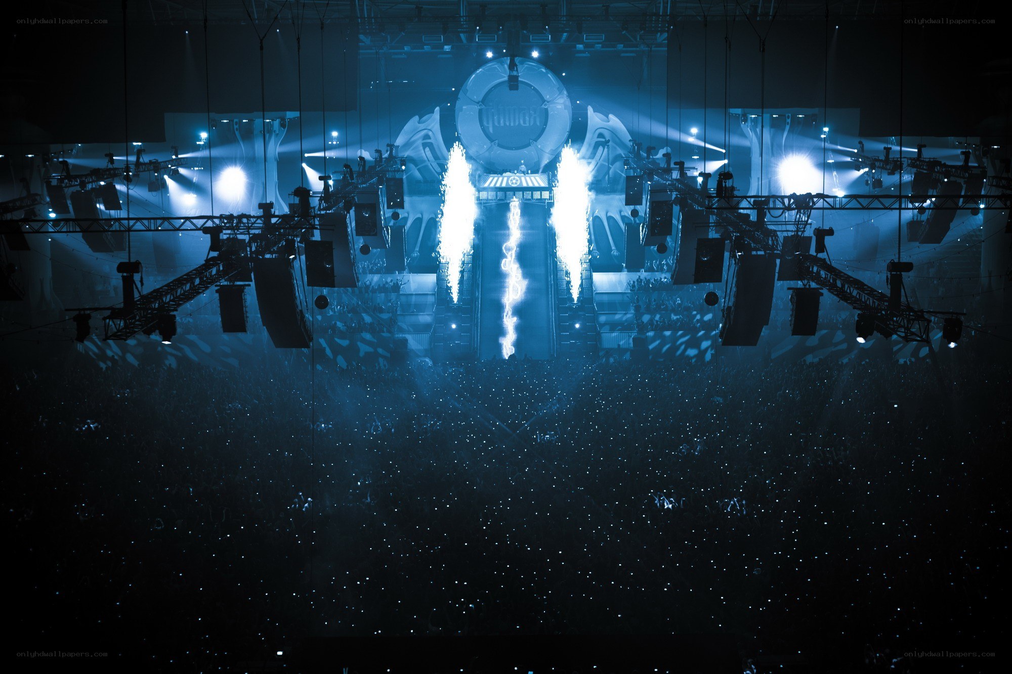 concert stage with pyrotechnics