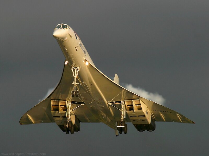 Concorde Airplane in Flight — Gray, Dramatic, Sunset