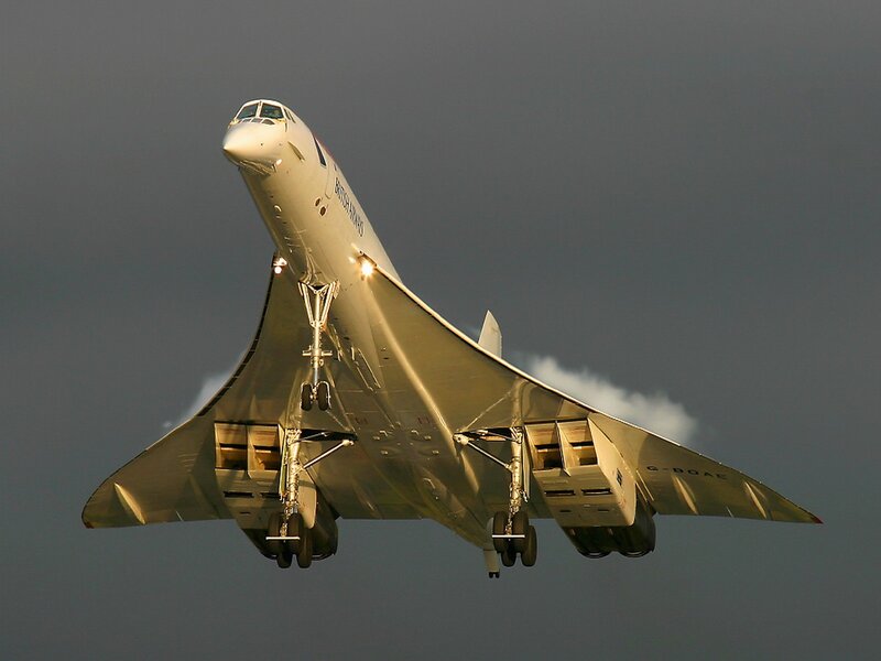 Concorde Airplane in Flight — Gray, Dramatic