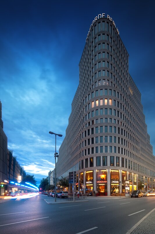 Concorde Berlin building at dusk